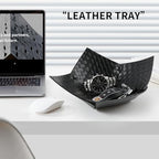 KINIVA 2 Pack PU Leather Jewelry Valet Tray for Men Women,Small Key Bowl for Entryway Table,Portable Travel Catchall Dice Tray (Bowl-Black-2pcs) - style: Bowl-Black-2pcs