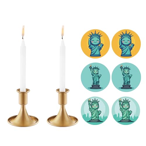 2PCS Candle Holder, OLULU Gold Taper Candle Holders Stand, Candlestick Holders for Table Centerpiece, Wedding, Party, Christmas or Home Decor (Eight Cute Lables)