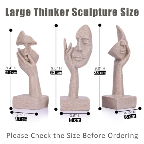 olirum 3 Pcs Thinker Large Statue Set - Resin Sandstone Art Abstract Home Accent Figurines for Living Room, Bedroom, Shelves, Office Desktop, Coffee Table Decor, Gift for Women (3 Pcs Sandstone, 9") - color: 3 Pcs Sandstone, size: 9"