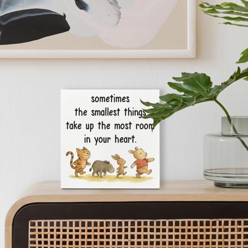 Smallest Things Take Up The Most Room Tabletop Decor 5x5in White Wooden Box Sign, Whimsical Quote Decor for Bedroom Living Room, Freestanding Wood Plaque for Shelf, Minimalist Home Accent