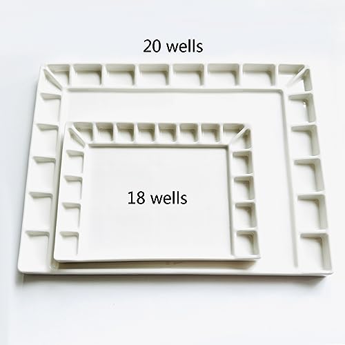 Bower Bird Porcelain Watercolor Palette 18wells/20wells Rectangle Artist Professional Ceramic Palettes for Painting (Porcelain) (12.6x9.4in) - size: 12.6x9.4in