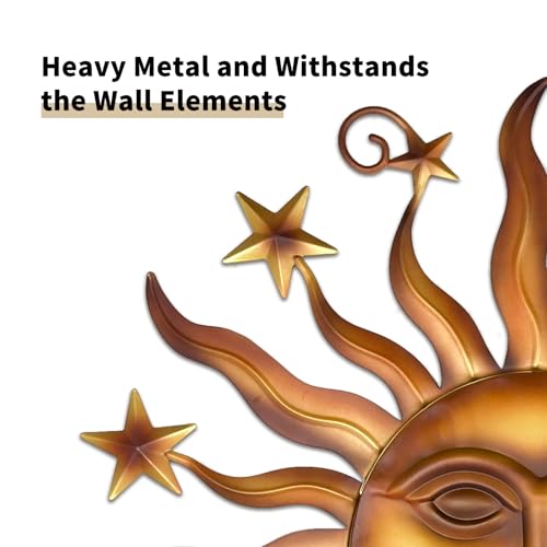 LIFFY 24" Sun Metal Wall Art Outdoor Decor - 3D Sun Face Metal Wall Sculpture - Hanging Decoration Gift Ideal for Home Accent, Bedroom, Garden, Patio, Farmhouse - Lively and Vibrant - color: Sun and Star