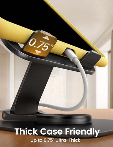 Lamicall Adjustable iPad Stand for Desk - [Ultra-Slim Foldable][360°Rotation] Tablet Stand with Heavy-Duty Base, Tablet Holder Gifts for 4.7-13" Devices, 2025 iPad Pro Air Mini, Kindle, iPhone 17 Pro - color: Black