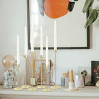 Ohtomber Metal Gold Candle Holder - 3PCS Candlestick Holders, Candlesticks Centerpiece Wedding Table Decor, Fit Pillar 3/4" Thick Tapered & Led Candles - color: Gold