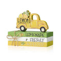 Smile Wooden Summer Indoor Decorations, Mini Tiered Tray Decor with Sunflower and Twine, Rustic Wooden Decorative Books Stack with Wood Truck Sign for Home Kitchen Shelf Tabletop - style: Summer Truck