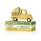 Smile Wooden Summer Indoor Decorations, Mini Tiered Tray Decor with Sunflower and Twine, Rustic Wooden Decorative Books Stack with Wood Truck Sign for Home Kitchen Shelf Tabletop - style: Summer Truck