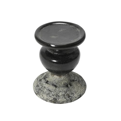 Creative Co-Op 2-Tone Sculptural Terracotta Pillar Candle Holder, Distressed Black - color: Black, size: 4.5" W x 5.25" H