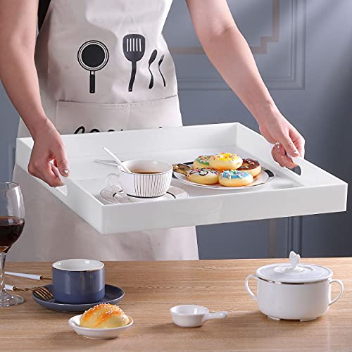 12x20 Inch Modern White Acrylic Ottoman Tray with Cutout Handles Serving Tray Organizer Tray Decorative Tray. for Living Room, Bedroom,Bathroom and Kitchen Countertop - color: White, size: 20" x 12" x 2"