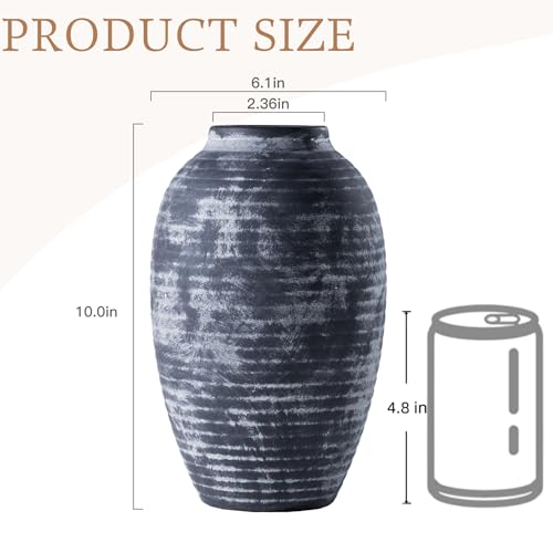Lvases Farmhouse Rustic Ceramic Vase, 10.6 inch Gray-White Textured Modern Weathered Pottery Terracotta Vintage Vases for Home Decor Enterway Coffee Table Mantel Shelf Decorative (Tall - B) - color: Gray+white, size: 5.9 in X 10.6 in