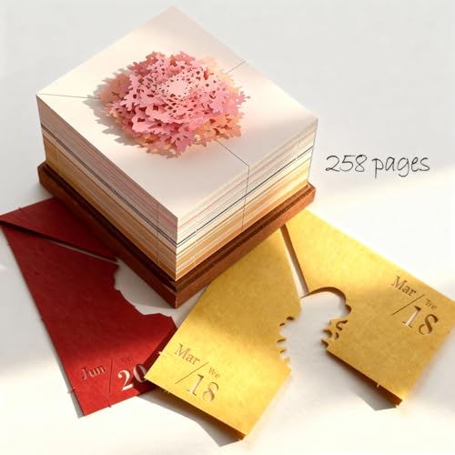 3D Creative Time Piece Calendar 2026 Desk Daily Calendar Decoration with Acrylic Case, Paper Sculpture Non-stick Notes, Paper Carving Art Craft Chirstmas Gift (Tree House)