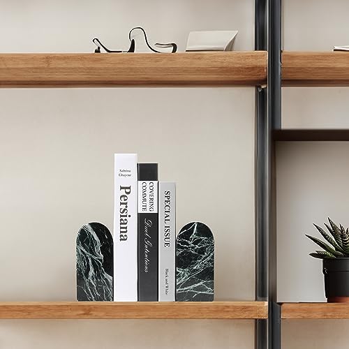 Koville Italian Natural Marble Bookends for Shelves, Decorative Book Ends, 7lbs Heavy-Duty Marble Book Holders, Bookshelf Apartment Decor for Normal Books/CD/Video Games(Verde Remeggiato) - color: Green Marble-verde Remeggiato, size: 7lb