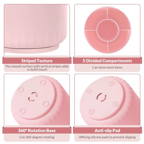 SKYDUE Makeup Organizer, Rotating Pencil Pen Holder for Desk, Dual-Purpose Desk Organizer for Cosmetics & Pens, Makeup Brush Holder with 5 Slots, Pencil Cup for Office, Home - color: Pink