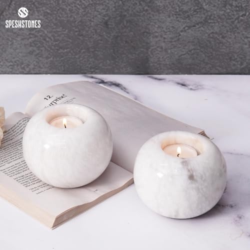 Marble Tealight Candle Holder 4 Inch White Votive Candle Holders for Centerpieces Dining Table & Small Tea Lights Candles Set of 2 for Birthday & Wedding Decor - size: 4 inches