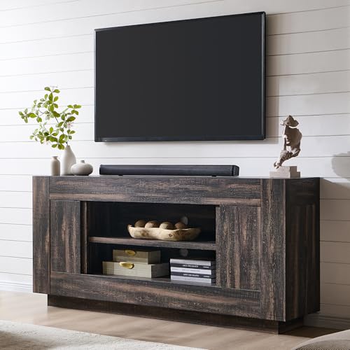 OKD Modern 70" TV Stand, Entertainment Center for TVs Up to 80", Media Console with Large Open Storage & Side Cabinets, Thick Wood Design for Living Room, Dark Rustic Oak - color: Dark Rustic Oak