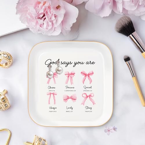 God Says You Are - Christian Bible Verse Jewelry Dish Trinket Tray - Unique Ceramic Ring Jewelry Tray for Women (Strong) - style: Strong