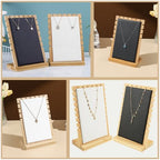 Necklace Jewelry Display Stand with Leather Soft Mat Bamboo Jewelry Stand Holder Organizer Jewelry Hanger Display for Necklaces - color: White