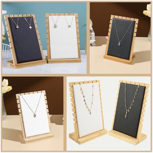 Necklace Jewelry Display Stand with Leather Soft Mat Bamboo Jewelry Stand Holder Organizer Jewelry Hanger Display for Necklaces - color: White