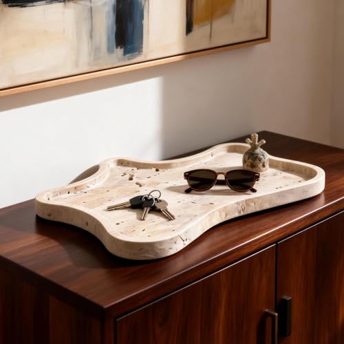 Travertine Tray Vanity Trays for Bathroom, Decorative Trays for Table Coffee Kitchen Home Decor（Small） - size: 9.5" x 9.5" x 0.7"