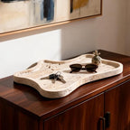 Travertine Tray Vanity Trays for Bathroom, Decorative Trays for Table Coffee Kitchen Home Decor（Large） - size: 13" x 11.8" x 0.7"