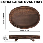 Wooden Decorative Tray-16×11.8in Wood Beaded Coffee Table Decor Tray, Rustic Farmhouse Decor Tray for Living Room, Bathroom, Kitchen Dining Table, Serving Tray Home Decor
