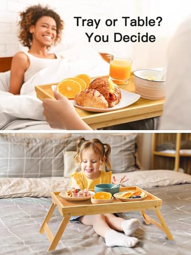 Bamboo Bed Tray Table with Foldable Legs, Breakfast Tray for Sofa, Bed, Eating, Working, Used As Laptop Desk Snack Tray by Pipishell - color: Yellow, size: 16.3" x 11.8" x 6"