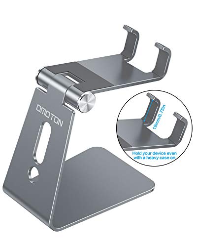 OMOTON Adjustable Cell Phone Stand, C2 Aluminum Desktop Phone Holder Dock Compatible with iPhone 15 14 13 Xs XR 8 Plus 7 6, Samsung Galaxy, Google Pixel, Android Phones, Grey - color: Grey