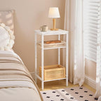 HOOBRO Tall Side Table, 3-Tier Telephone End Table with Adjustable Mesh Shelves, Small Entryway Table with Storage, Small Nightstand for Living Room, Bedroom, Hallway, Office, White WW01DH01G1 - color: White