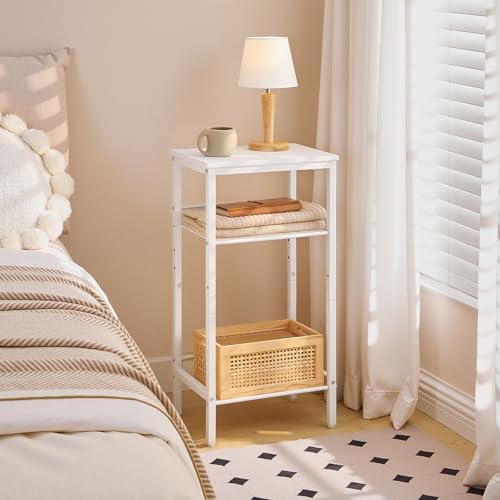 HOOBRO Tall Side Table, 3-Tier Telephone End Table with Adjustable Mesh Shelves, Small Entryway Table with Storage, Small Nightstand for Living Room, Bedroom, Hallway, Office, White WW01DH01G1 - color: White