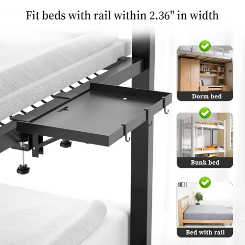 Foldable Bedside Shelf, Metal Clip-On Bed Tray Table for Bunk Bed & Dorm Beds, Dorm Room Essentials Organizer for College Students, Floating Tray, Space Saving Nightstand for Loft Beds (Black, Small) - color: Black, size: Small