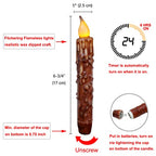 CVHOMEDECO. Real Wax Hand Dipped Battery Operated LED Timer Taper Candles Country Primitive Flameless Lights Décor, 6-3/4 Inch, Coffee, 2 PCS in a Package - color: Coffee 2 Pcs