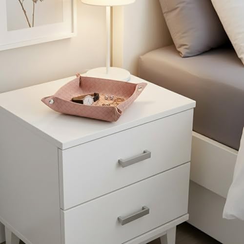 UnionBasic Small Valet Tray, Jewelry Tray for Rings Watches Earrings, Entryway Catchall Caddy for Coins Keys Change, Nightstand Bedside Valet Holder, Trays for Electronic Gadgets, Woven Pink - color: Woven Pink, size: 5.4" x 5.4" x 1.6"