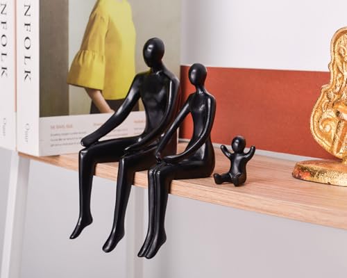 Quoowiit Black Bookshelf Decor Family Sculpture, Abstract Art Ornament Coffee Table Decor, Modern Aesthetic Family Figurine Decoration for Home Office Shelf Table Desk Living Room Set of 3 - color: Black
