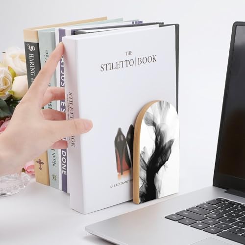 Minimalist Black and White Abstract Wooden Bookends Shelves 2 PCS Sturdy Book Holders Desktop Organizer for Home Office Libraries