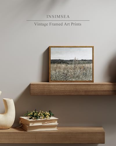 InSimSea Framed Canvas Wall Art, Meadow with Flowers Painting, Landscape for Living Room, Bedroom, Home, Bathroom Decor, 8x10 - color: Champ Fleuri, size: 10"L x 8"W