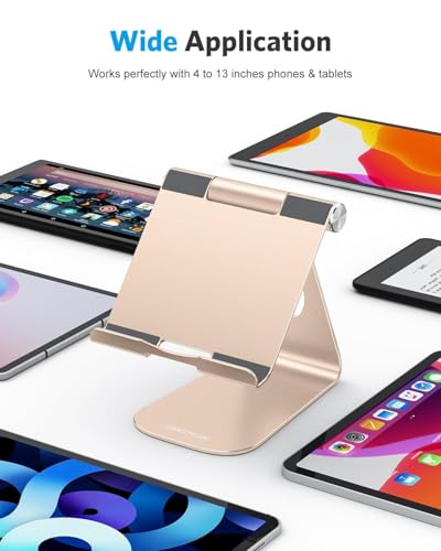 OMOTON Tablet Stand Holder Adjustable, T1 Desktop Aluminum Tablet Dock Cradle Compatible with iPad Air/Mini, iPad 10.2/9.7, iPad Pro 11/12.9, Samsung Tab and More, Gold - color: Gold