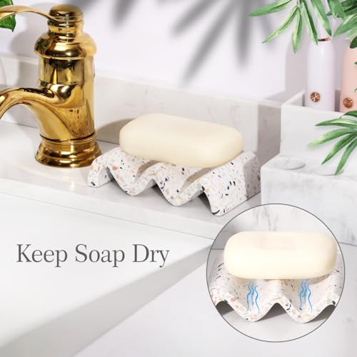 Luxspire Soap Dish, Marble Soap Dish, Self-draining Tray, Soap Holder Saver for Shower, Bathroom, Sink, Kitchen and Countertop - Terrazzo - color: Terrazzo, size: 1 PC