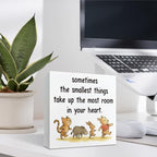 Smallest Things Take Up The Most Room Tabletop Decor 5x5in White Wooden Box Sign, Whimsical Quote Decor for Bedroom Living Room, Freestanding Wood Plaque for Shelf, Minimalist Home Accent