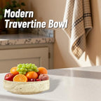 Natural Travertine Decorative Bowl, 7.87" x 2.16" Round Stone Fruit Bowl for Kitchen Counter, Modern Marble Key Bowl for Entryway Table, Stone Catchall Tray for Jewelry, Candy, Home Decor Centerpiece