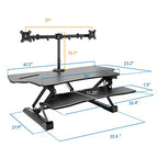 Mount-It! Electric Standing Desk Converter with Dual Monitor Arm, Stand Up Desk Riser X-Large 47.2" Wide, Electric Desk Riser with Mount for 2 Screens (Max 32"), Desktop with Keyboard Tray, USB, Black - size: X-Large 47.2"
