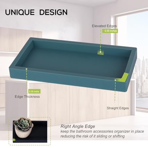 Small Silicone Bathroom Vanity Tray Rectangle Soap and Sponge Holder Kitchen Sink Organizer for Scrubber, Lotion Bottles, Perfume, Jewelry, Candle, Key Trinket Ring, Turquoise - color: Turquoise, size: 7.9" x 4.0"