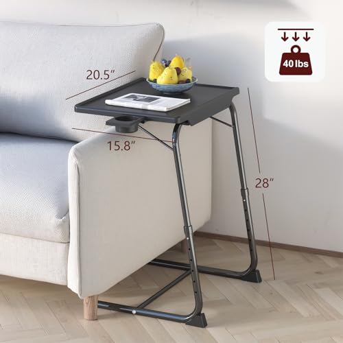 TV Tray Table, Adjustable TV Dinner Table for Eating on Couch with Cup Holder, Folding Couch Desk with 6 Height & 3 Tilt Angle Adjustments, Comfortable Laptop Stand for Bed & Sofa, Black - color: Tv Tray
