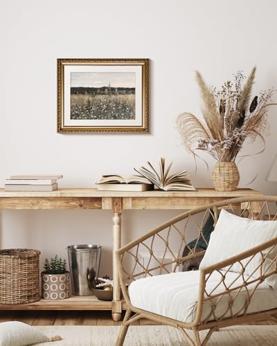 InSimSea Gold Picture Framed Wall Art, Living Room Bathroom Vintage Meadow with Flowers Pictures Wall Decor, Canvas Print Art, Home Farmhouse Decor, Antique Paintings with Frames 13x16inch - color: Champ Fleuri, size: 16"L x 13"W