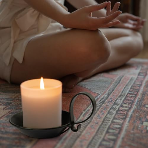 Matte Black Iron Pillar Candle Holder, with Handle, Simple Industrial Style ，Table Centerpiece Decoration，with Safety Spike.