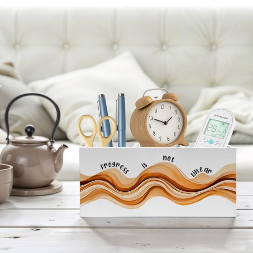 Inspirational Mental Health Pencil Pen Holder for Desk, Progress Is Not Linear Wooden Pencil Holder Organizer for Therapy Office Desk Accessories, School Counselor Office Must Haves - color: Color-Desk accessories white 09