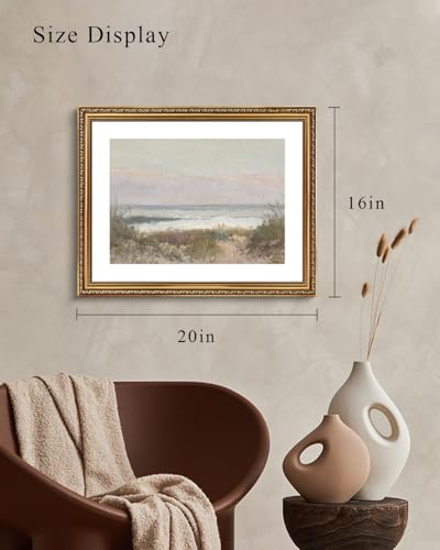 VIYYIEA Gold Framed Wall Art Canvas Print Home Decor Classical Coastal Scenery Bathroom Pictures Wall Decorations Farmhouse Wall art Room Decor Kitchen Office Bathroom Art Prints Wall Decor 16x20in - color: Beach Grass and Surf, size: 20"L x 16"W