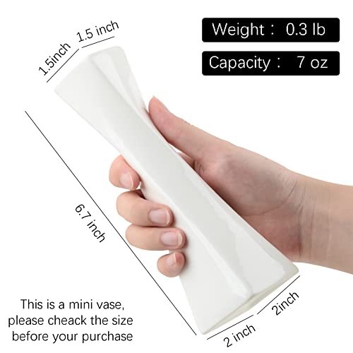 Bud Vase, White Small Ceramic Vase for Modern Home Decor, Flower Vase for Centerpieces Twist Minimalism Style Fit Table Shelf Fireplace Bedroom Kitchen Living Room Office
