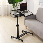 TigerDad Over Bed Table with Wheels Adjustable | Rolling Laptop Table Overbed Desk Hospital Tray Table Sofa Chair Side Table (Black) - color: Black