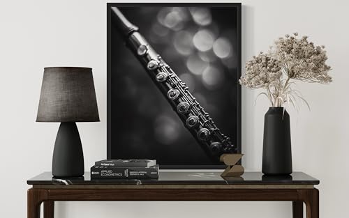 Flute Art Music Poster - Musical Instrumental Wall Art Print - Black and White - Photography Musical Art - Bedroom or Office Living Room Decor 137 (Flute, 16 x 20 inches, Unframed) - color: Flute, size: 20"L x 16"W