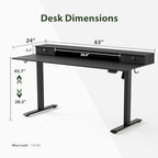Agilestic 63 x 24 Inches Electric Standing Desk with 2 Storage Drawers, Stand Up Desk Adjustable Height, Sit and Stand Computer Table with Splice Board, Black - color: Black, size: 63 x 24 Inches with 2 drawers