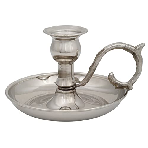 Copper Handmade Candle Holder for Rustic Home Decor with Handle Metal Candle Holders for Pillar Candles Gothic Decor Candlestick Holders (Nickel) - color: Nickel